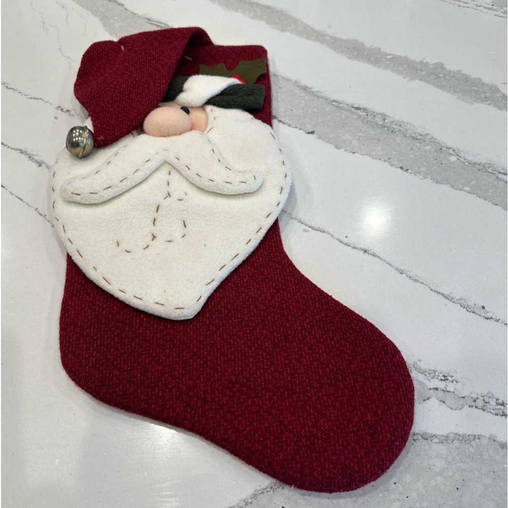 Vintage Christmas stocking, Santa Claus 3D with bell, New